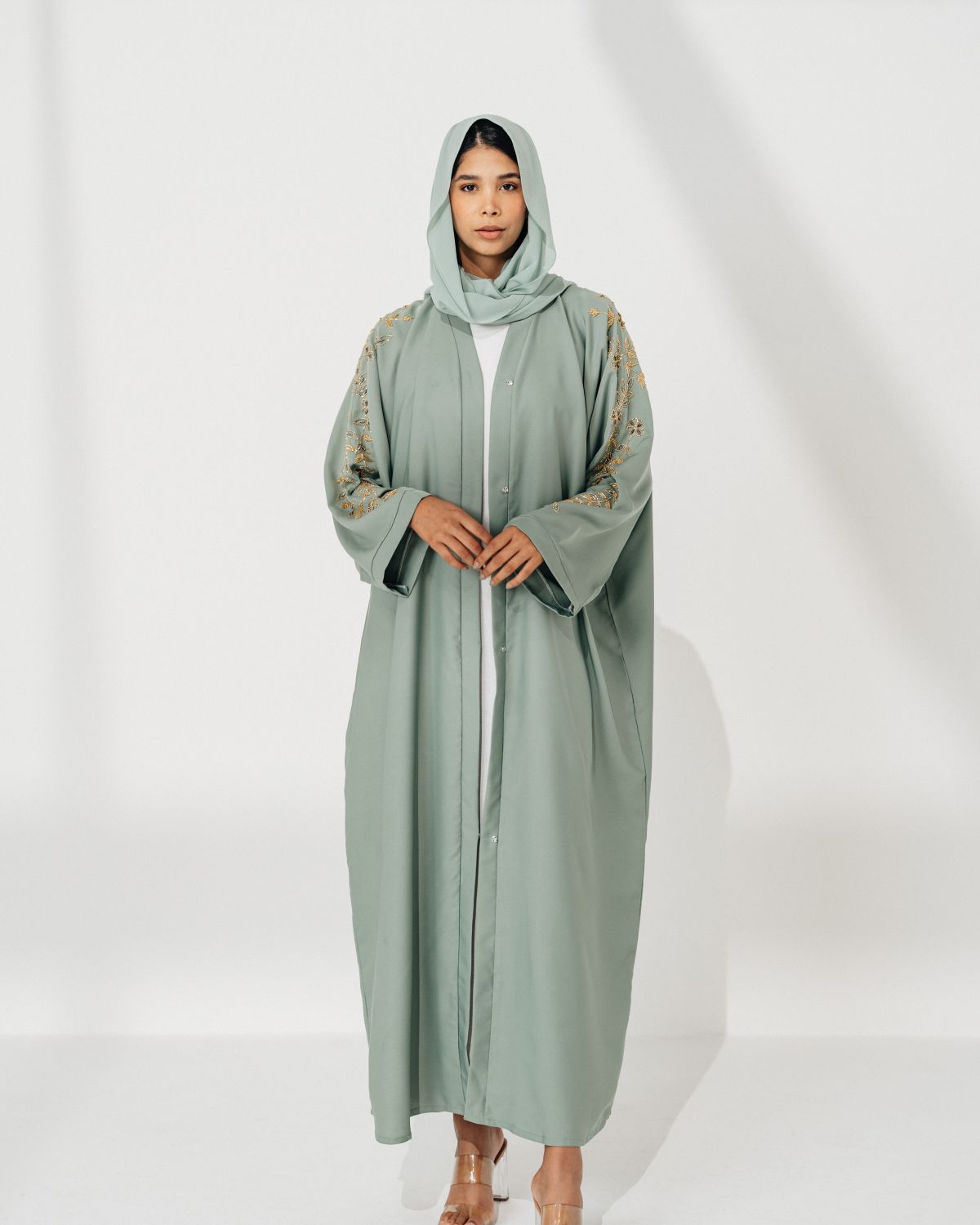 Layali Silk-Blend Abaya in deep emerald